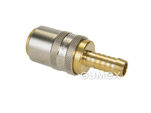 Plastikářská rychlospojka ESH, DN9, s trnem pro standard hadice 9mm, bez ventilu, 15bar, těsnění viton potažený PTFE, -20°C/+200°C, poniklovaná mosaz